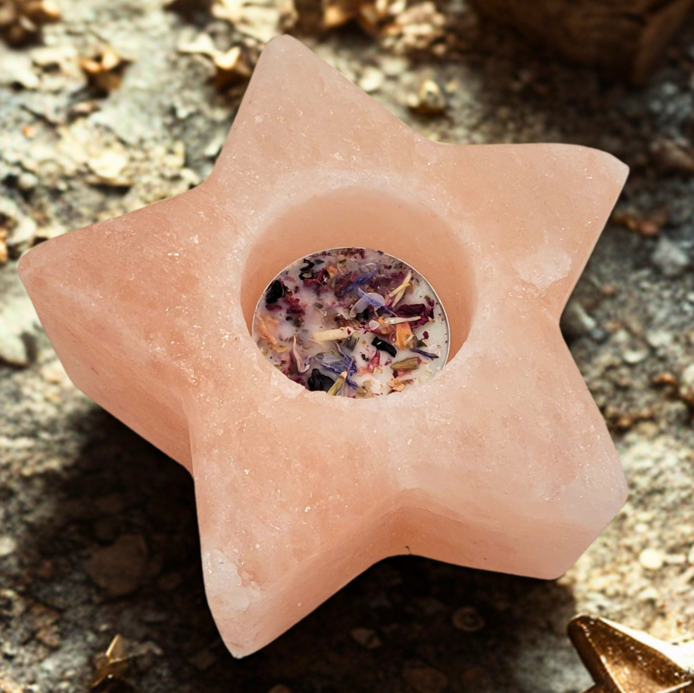 Himalayan Salt Orange Star Candle Holder - Hand Carved Energy Booster & Air Purifier