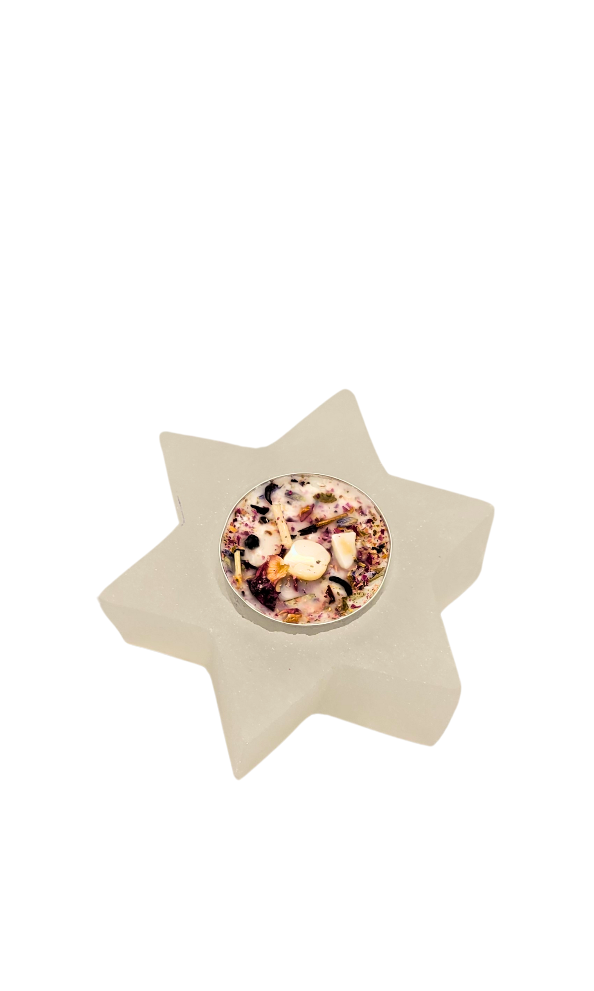 Selenite Crystal Six-Pointed Star Tealight Candle Holder – Natural Healing Stone for Energy Clearing, Meditation & Sacred Decor