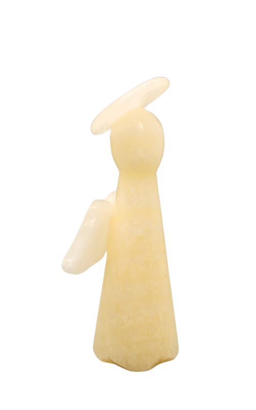 Hand-Carved Mexican Onyx Crystal Angel – 6.25" Spiritual Decor Figurine with Light Banded Calcite for Purity & Protection