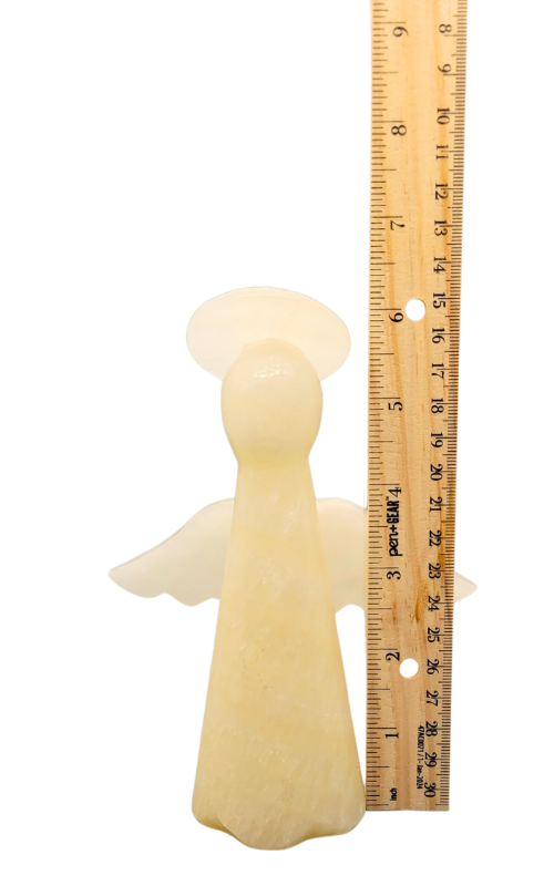 Hand-Carved Mexican Onyx Crystal Angel – 6.25" Spiritual Decor Figurine with Light Banded Calcite for Purity & Protection