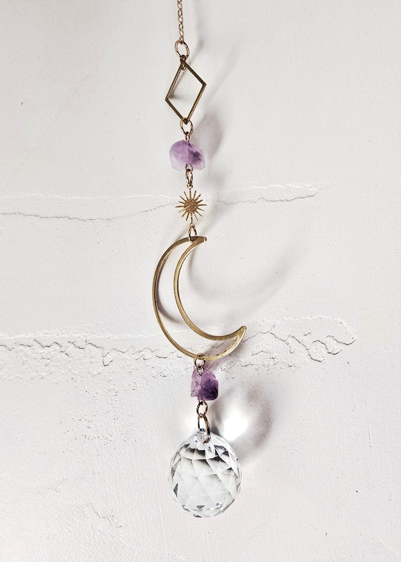 Moon with Amethyst Crystal Suncatcher