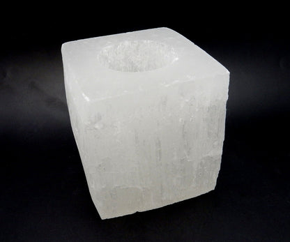 Square Shaped Selenite Crystal Candle Holder - Enhance Mental Clarity & Spiritual Development