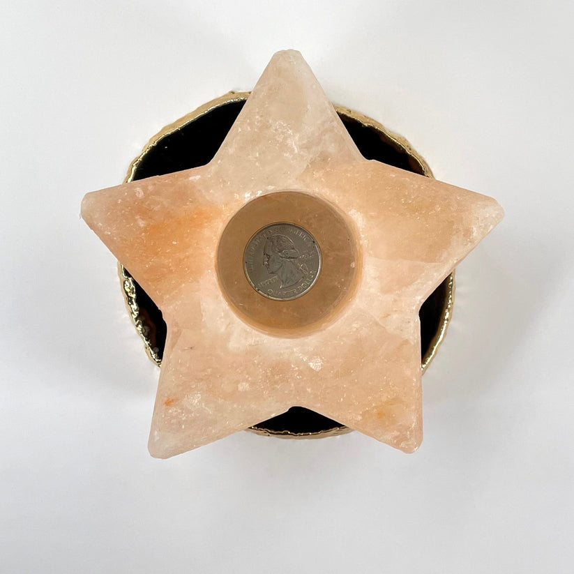 Himalayan Salt Orange Star Candle Holder - Hand Carved Energy Booster & Air Purifier