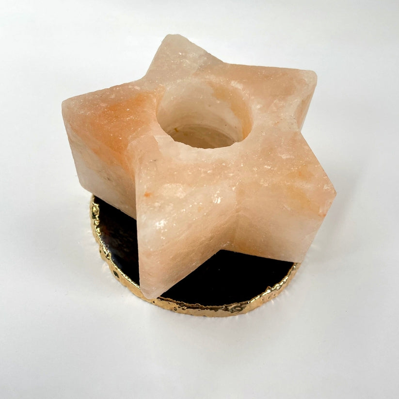 Himalayan Salt Orange Star Candle Holder - Hand Carved Energy Booster & Air Purifier