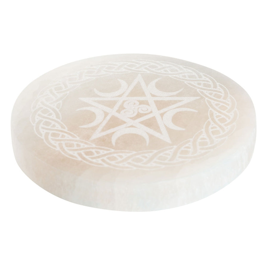 Selenite Charging Plate with a Pentacle & Moons