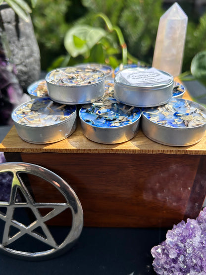 Handmade Intention Tealight Candles with Herbs, Crystals, Flowers & Anointing Oil – Ritual Healing & Manifestation Magic