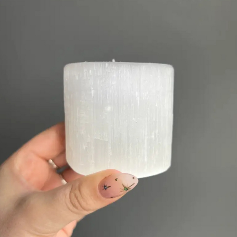 Selenite Round Crystal Candle Holder with Scented Tea Light - Natural Stone for Spiritual Healing and Home Decor