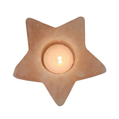 Himalayan Salt Orange Star Candle Holder - Hand Carved Energy Booster & Air Purifier