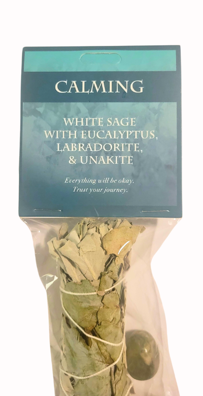 Calming Sage and Gemstone Set | White Sage, Eucalyptus, Labradorite, & Unakite