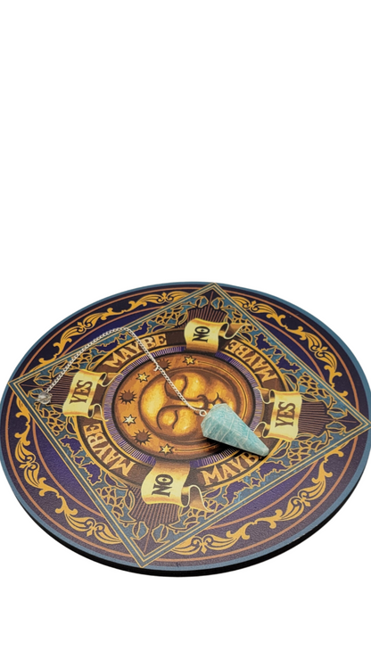 Sun Goddess Pendulum Board & Amazonite Crystal Pendulum Set | 8" Full-Color Wooden Divination Board, Boxed for Gift Giving