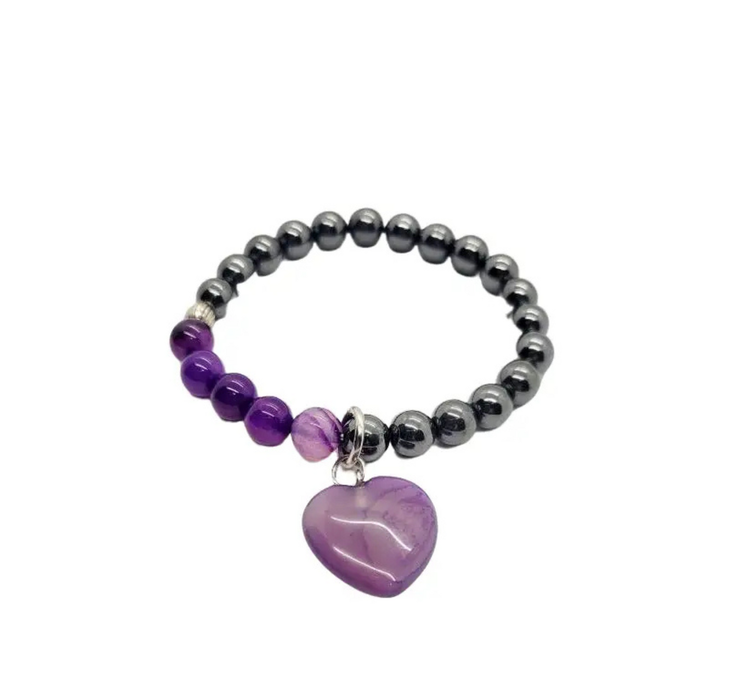 Hematite Amathyst Heart Bracelet