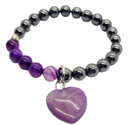 Hematite Amathyst Heart Bracelet