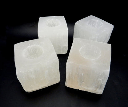 Square Shaped Selenite Crystal Candle Holder - Enhance Mental Clarity & Spiritual Development