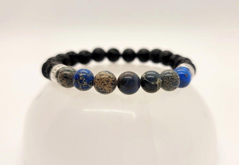 Blue Stone & Lava Bead Essential Oil Diffuser Stretch Bracelet - Pure Body Bliss