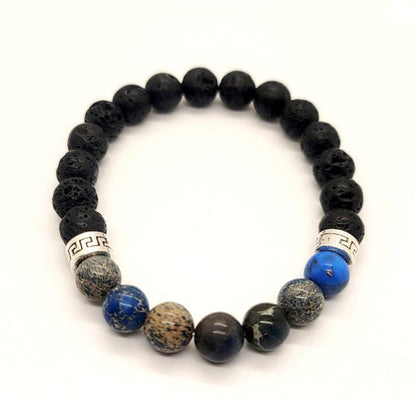 Blue Stone & Lava Bead Essential Oil Diffuser Stretch Bracelet - Pure Body Bliss