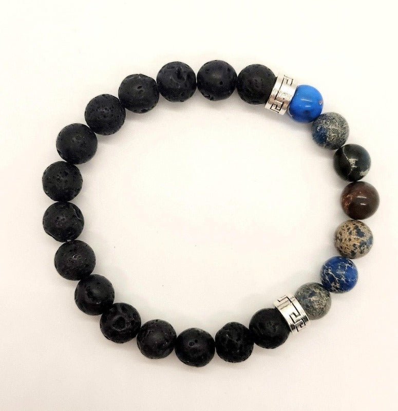 Blue Stone & Lava Bead Essential Oil Diffuser Stretch Bracelet - Pure Body Bliss