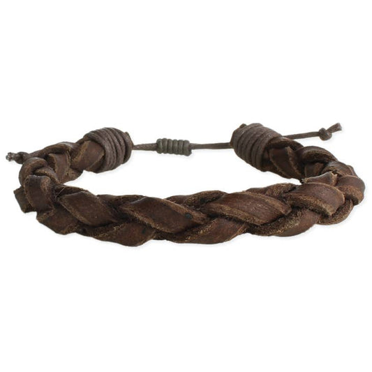 Braided Leather Men's Pull Bracelet (Brown)