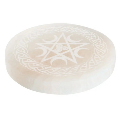 Selenite Charging Plate with a Pentacle & Moons