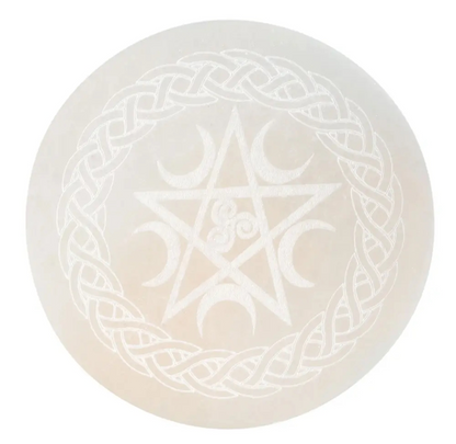 Selenite Charging Plate with a Pentacle & Moons