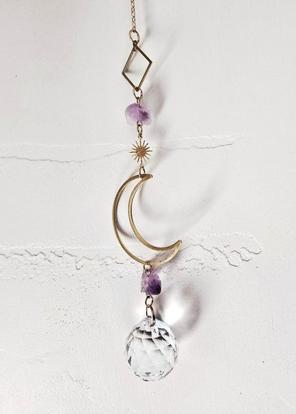 Moon with Amethyst Crystal Suncatcher
