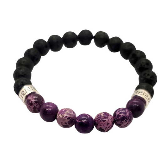 Purple Stone & Lava Bead Essential Oil Diffuser Stretch Bracelet - Aromatherapy