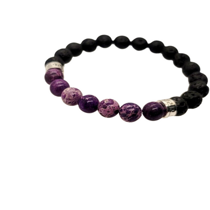 Purple Stone & Lava Bead Essential Oil Diffuser Stretch Bracelet - Aromatherapy