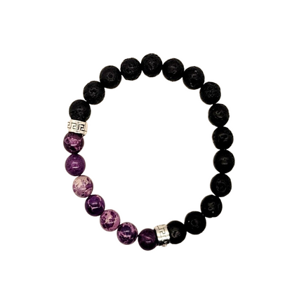 Purple Stone & Lava Bead Essential Oil Diffuser Stretch Bracelet - Aromatherapy