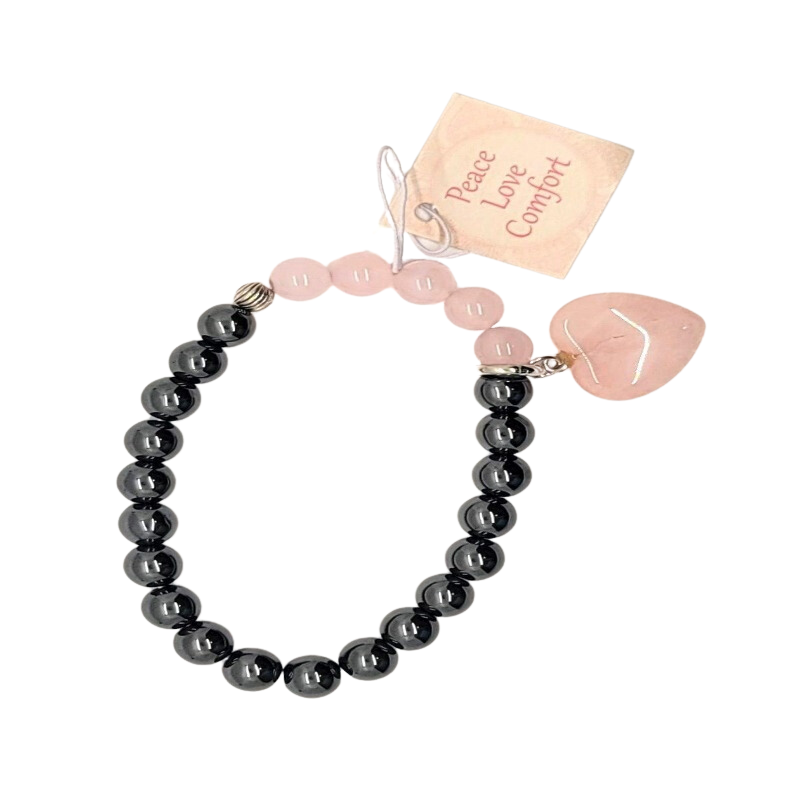 Rose Quartz/Hematite Bead Heart Bracelet