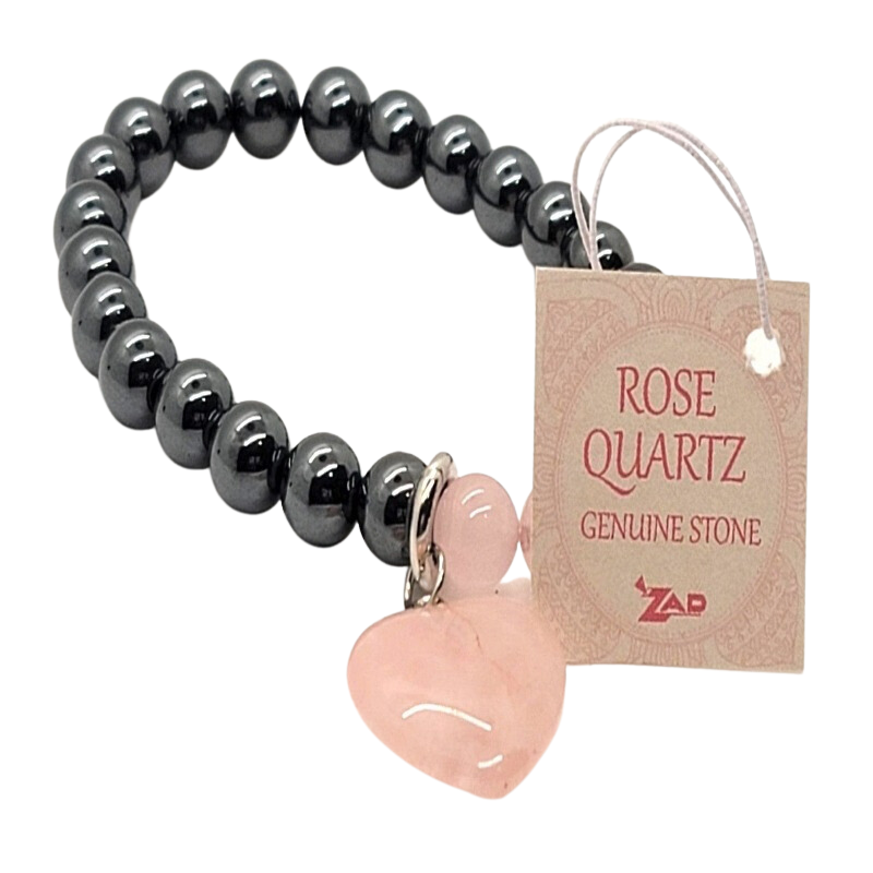 Rose Quartz/Hematite Bead Heart Bracelet