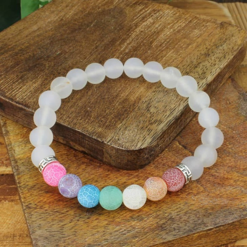 Frosted Rainbows Crackle Bead Bracelet - Pure Body Bliss