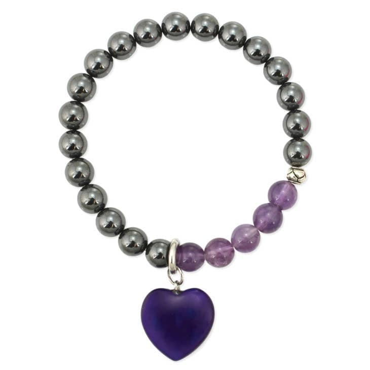 Hematite Amathyst Heart Bracelet - Pure Body Bliss