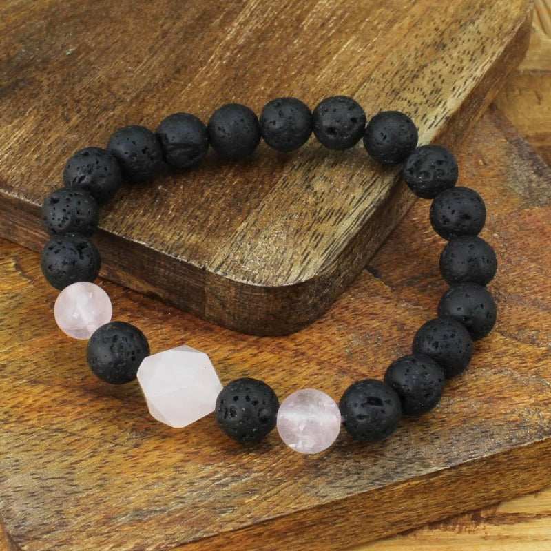 Lava Stone Rose Quartz Bracelet - Pure Body Bliss