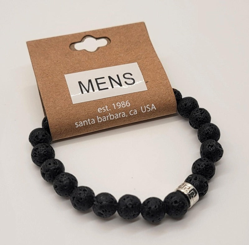 Men's Black Lava Bead Stretch Bracelet - Pure Body Bliss