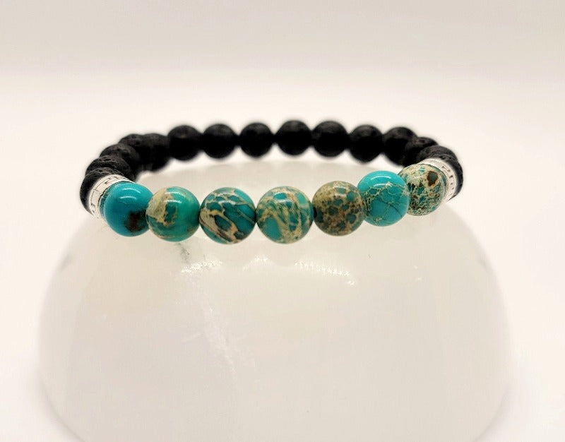 Turquoise Stone & Lava Bead Essential Oil Diffuser Stretch Bracelet - Pure Body Bliss