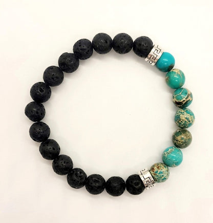 Turquoise Stone & Lava Bead Essential Oil Diffuser Stretch Bracelet - Pure Body Bliss