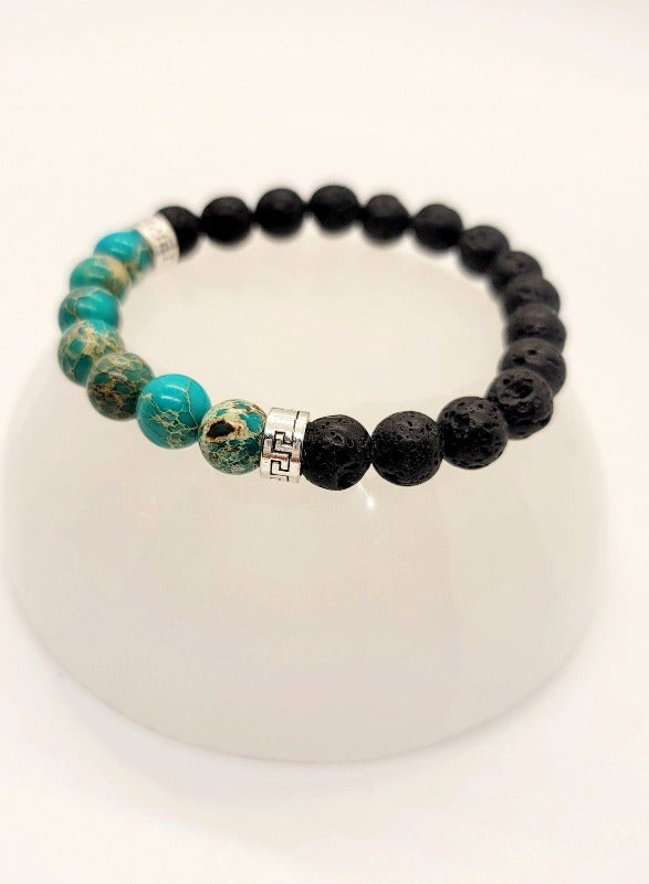 Turquoise Stone & Lava Bead Essential Oil Diffuser Stretch Bracelet - Pure Body Bliss