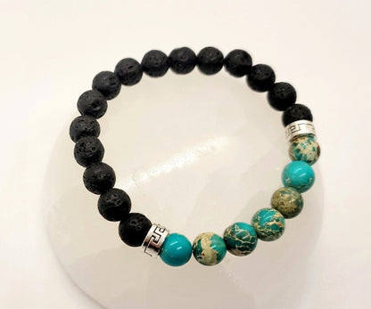 Turquoise Stone & Lava Bead Essential Oil Diffuser Stretch Bracelet - Pure Body Bliss